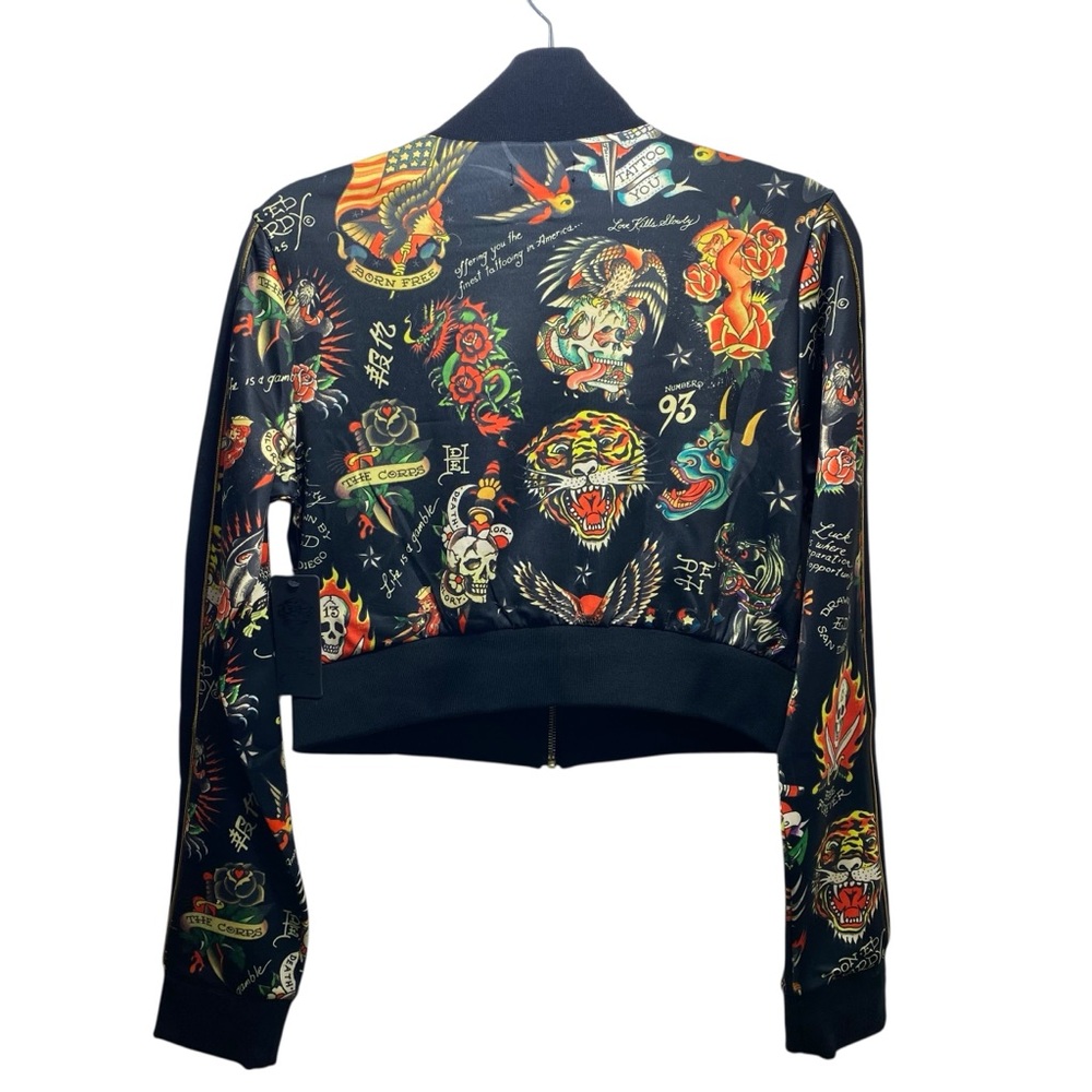 ED HARDY Y2K Shrunken Flashboard Track Jacket‎ M Black  Multi All Over Tattoo - Picture 4 of 11